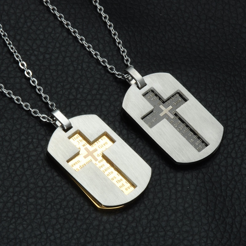 Oidea Men's Stainless Steel Cross Necklace With Lord's Prayer Engraved - Includes Chain (Gold, Black, Blue, Silver) - View #10
